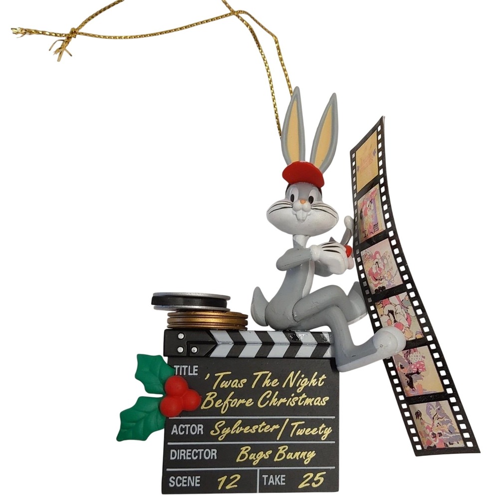 VTG Looney Tunes Christmas Ornament Bugs Bunny Director's Chair Film Strip w/box